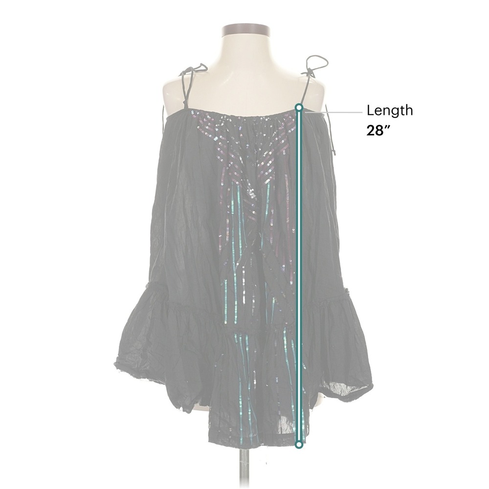 Intimately Free People Black Sequin Ruffle Babydoll Tunic Top Tie Strap Boho - Picture 6 of 6
